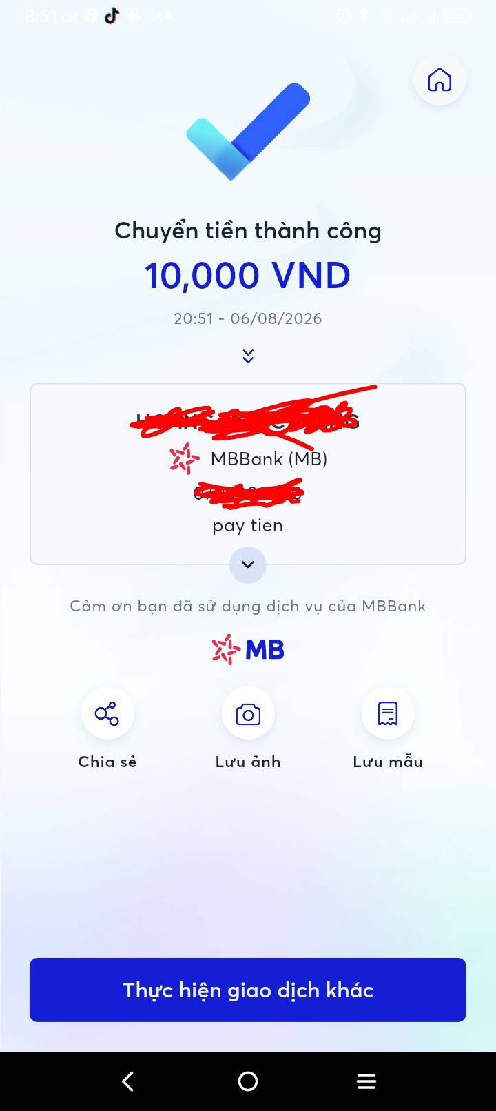 Proof chuyển tiền thành công 10.000 VNĐ ngày 06/08/2026